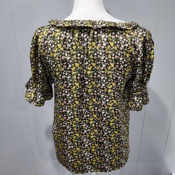 J. Crew XS Ruffle Featherweight Satin Scoopneck Top Floral Stripe - Picture 4 of 10